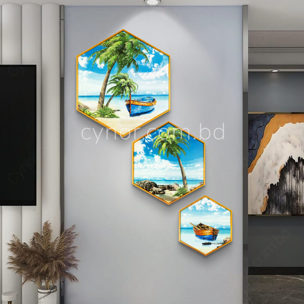 Tropical Nature Scenery Wall Frame Decor Set with Resin Stone Design ...